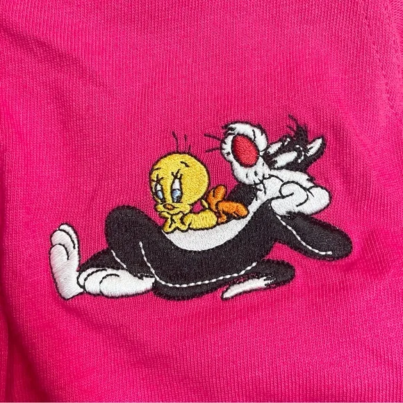 Warner Bros 1994 Looney Tunes Embroidered Pink Romper Girls Large 90s Kidcore - Picture 3 of 12